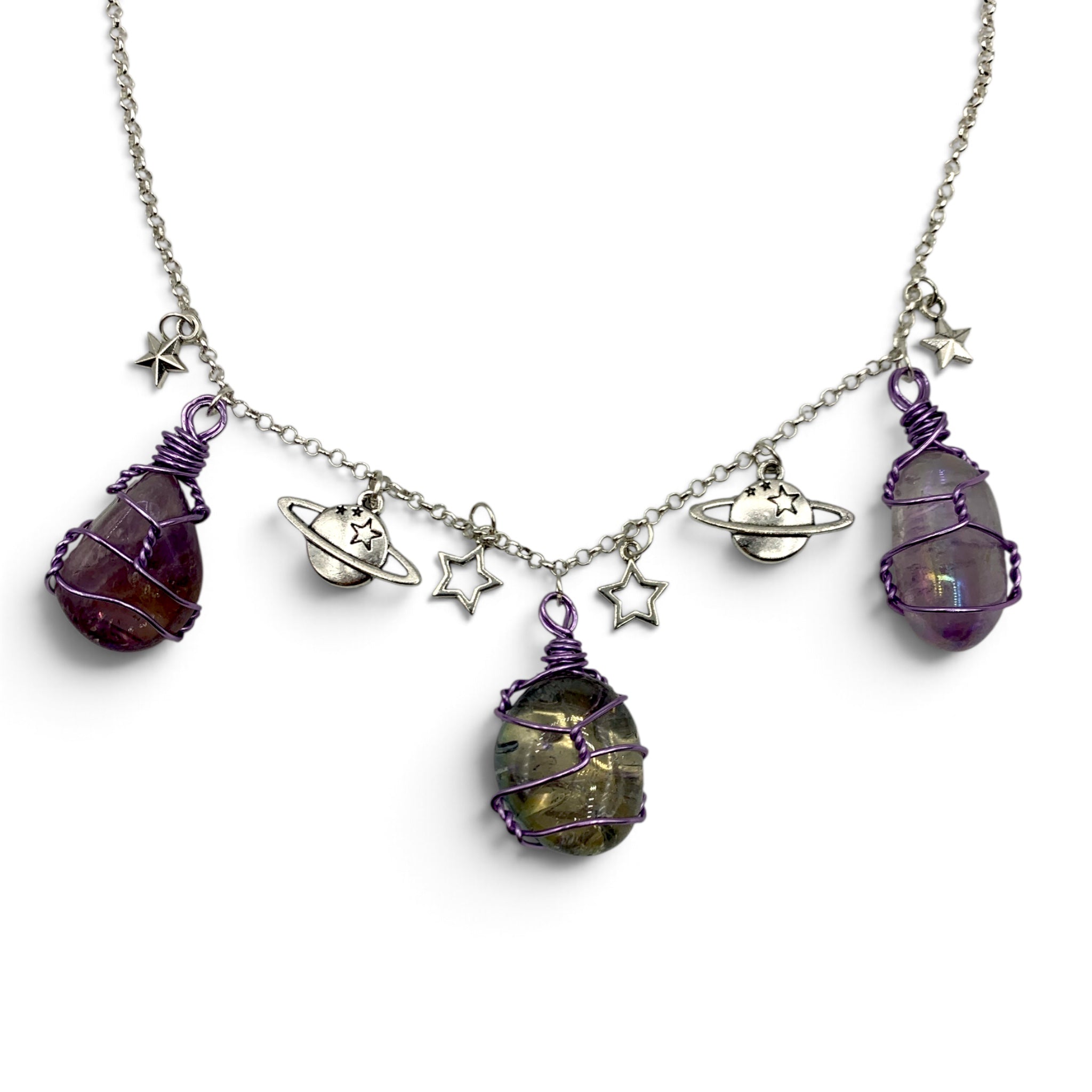 Necklace - Aura Quartz Planet and Stars Charms